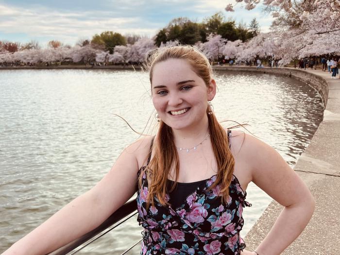 Lilly Shaw at the tidal basin during peak bloom.