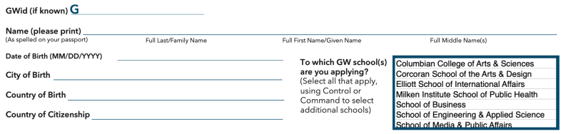 The first part of the financial certificate, asking for identifying information