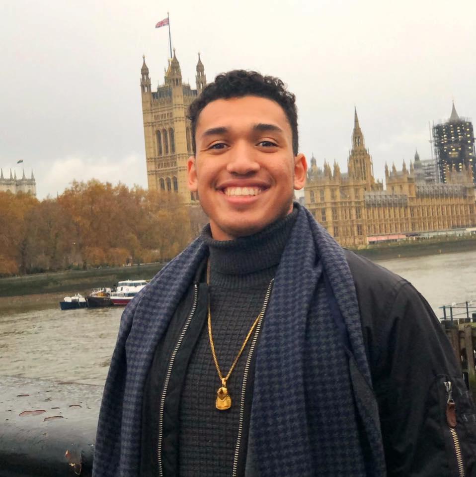 Skye Blanks in front of Big Ben in London
